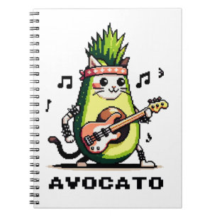 Avocato - Funny Pixel Art Avocado Cat Playing Bass Notebook