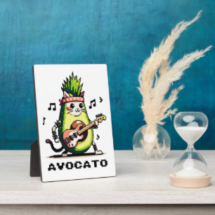 Avocato - Funny Pixel Art Avocado Cat Playing Bass Plaque