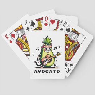 Avocato - Funny Pixel Art Avocado Cat Playing Bass Playing Cards