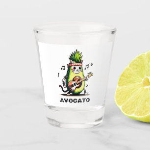 Avocato - Funny Pixel Art Avocado Cat Playing Bass Shot Glass