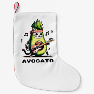 Avocato - Funny Pixel Art Avocado Cat Playing Bass Small Christmas Stocking