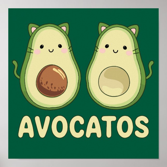 Avocatos Kawaii Cat & Avocado Poster (Front)