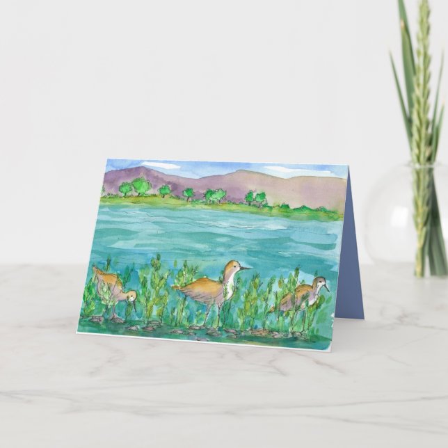 Avocet Lake Shore Birds Happy Birthday Card (Front)