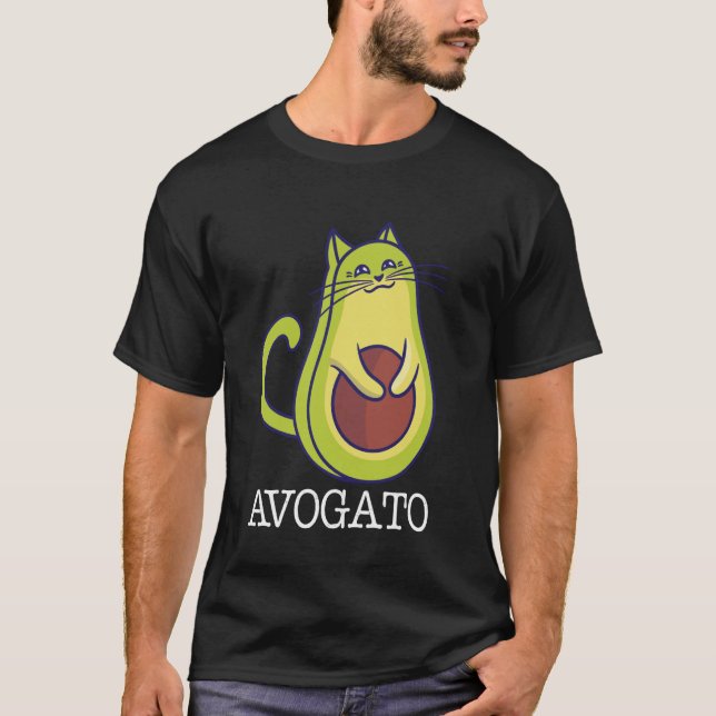 Avogato Avocado Funny Cute Cat Vegan T-Shirt (Front)