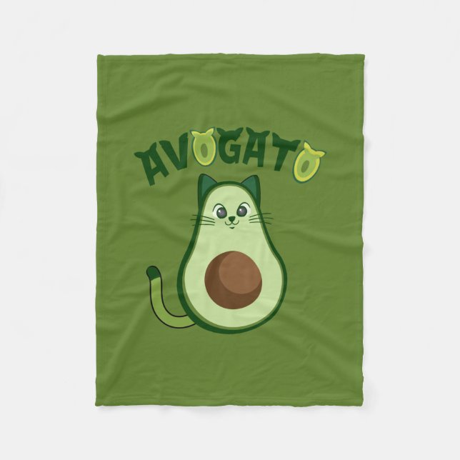 Avogato Cat | Cute and Funny Avocado Cat | Aguacat Fleece Blanket (Front)