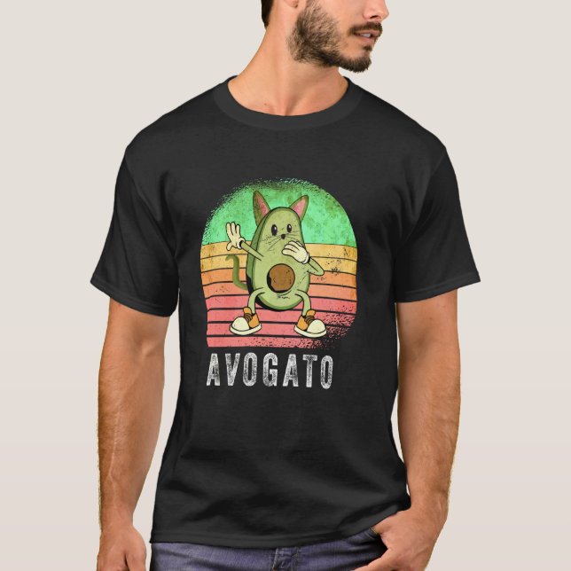 Avogato Retro Dabbing Cat Avocado Cinco De Mayo T-Shirt (Front)