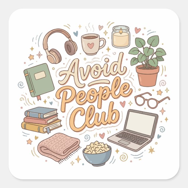 Avoid People Club Cosy Introvert Vibes Square Sticker (Front)