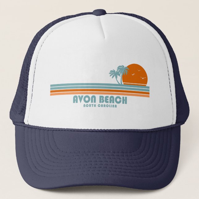 Avon Beach North Carolina Sun Palm Trees Trucker Hat (Front)