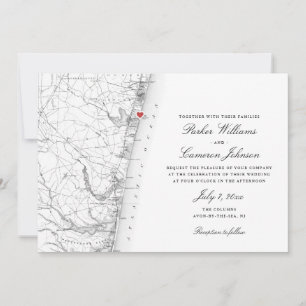 Avon-by-the-sea NJ Map Elegant Black White Wedding Invitation