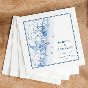 Avon-by-the-sea NJ Map Elegant Navy Blue Wedding Napkin