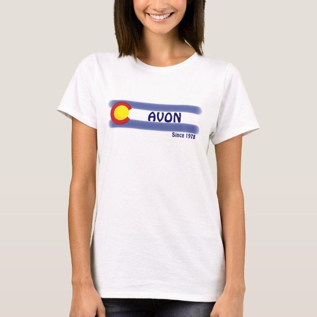 Avon Colorado local flag ladies tee (Front)