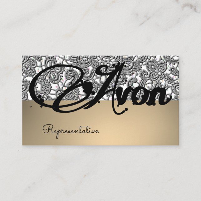 Avon personalised black and silver lace aesthetic business card (Front)