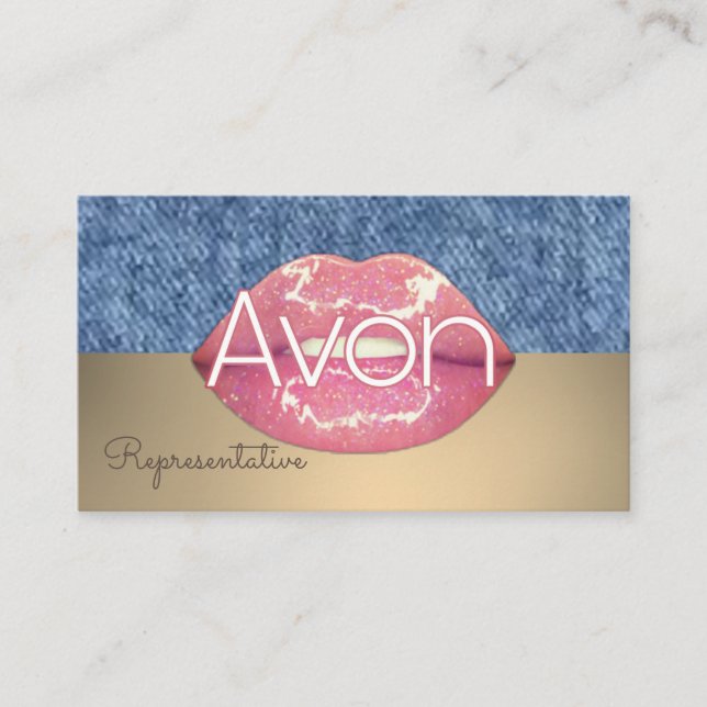 Avon personalized pink and denim aesthetic business card (Front)