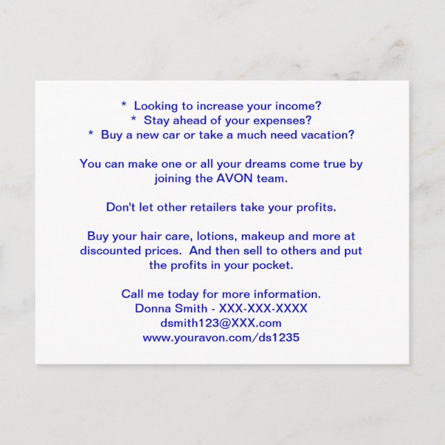 AVON Recruiting Post Card (Front)