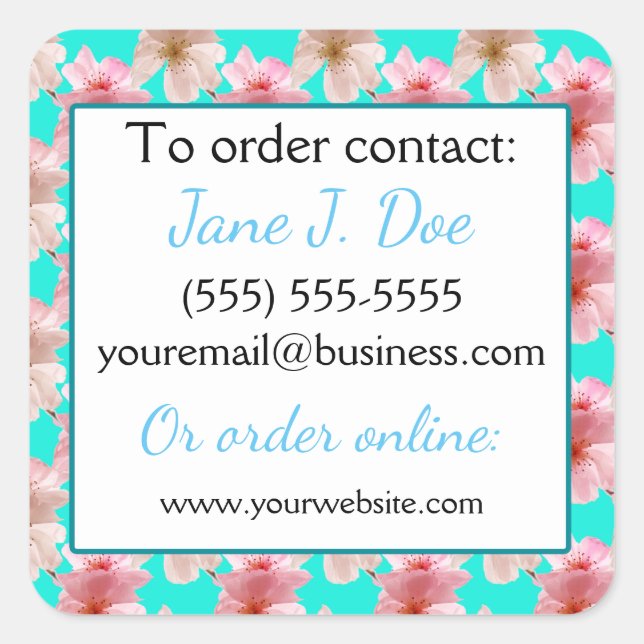 Avon Sales Brochure Stickers, Blue Floral Square Sticker (Front)