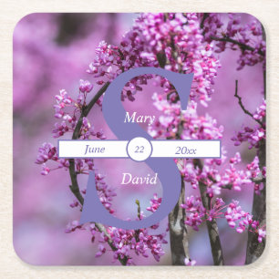 Avondale Redbud Art Wedding Paper Coasters