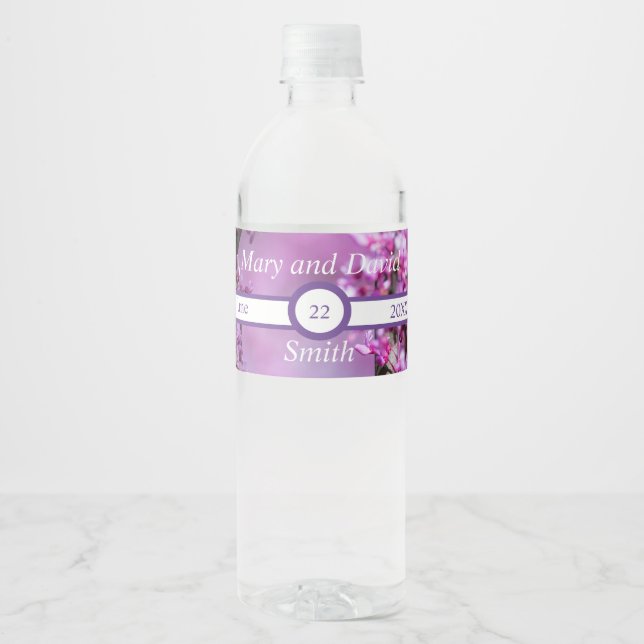 Avondale Redbud Art Wedding Water Bottle Label (Front)