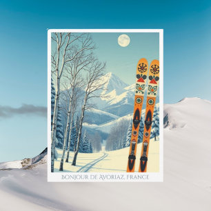 Avoriaz Haute-Savoie France ski retro Postcard