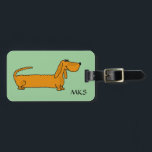 AW- Funny Dachshund Luggage Tag<br><div class="desc">Cute and funny and unique cartoon dachshund puppy dog design. He's full of personality and great gift idea.  Customise your initials on the front and personal info on the back. Fun colourful design helps to identify luggage quickly.</div>