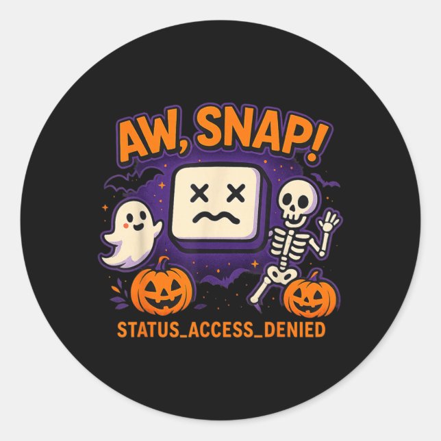 Aw Snap Spooky Ghost Skeleton Pumpkin Error Classic Round Sticker (Front)