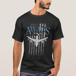 Awacs On Faded Us Flag T-Shirt