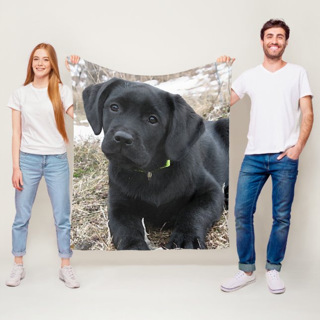 Awaiting Spring - Labrador Puppy - Black Lab Fleece Blanket (In Situ)