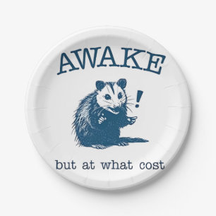 Awake But at What Coast Opposum Possum Retro Paper Plate