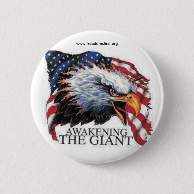awaking, www.freedomsfirst.org 6 cm round badge (Front)