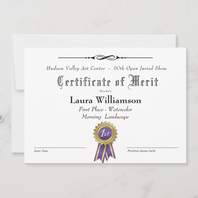 AWARD CERTIFICATE FOR ART SHOWS (Front)