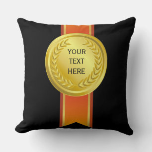 AWARD RIBBON gold II + your backgr. & text Cushion