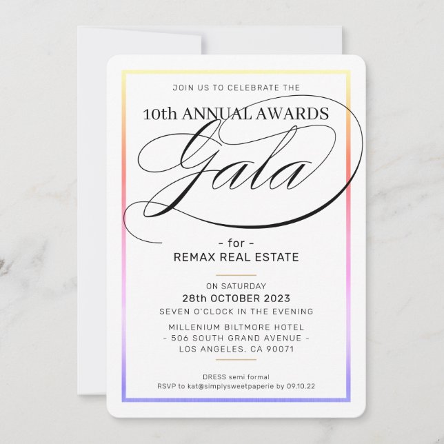 AWARDS GALA DINNER modern business rainbow black Invitation (Front)