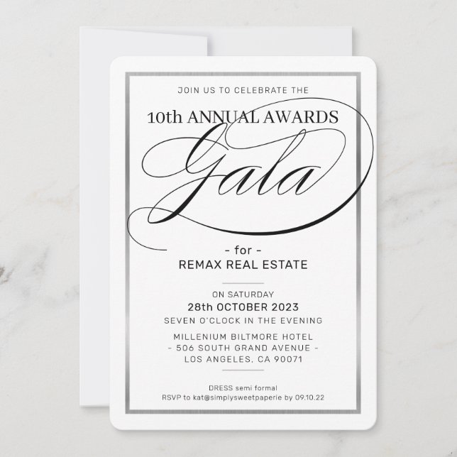 AWARDS GALA DINNER modern business silver black Invitation (Front)