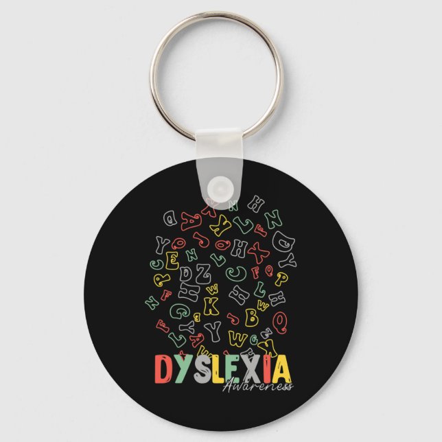 Awareness Alphabet Rainbow Silver Ribbon Retro  Key Ring (Front)
