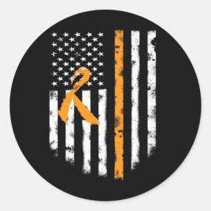 Awareness American Flag Orange Ribbon Tee Classic Round Sticker