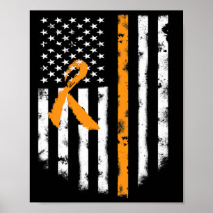 Awareness American Flag Orange Ribbon Tee Poster