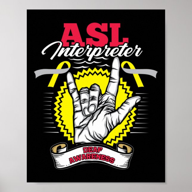 Awareness Asl Deafness Hearing Loss Warrior  Poster (Front)