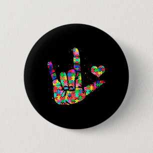 Awareness Asl Love Sign Language Puzzle Pieces 6 Cm Round Badge