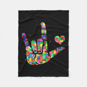 Awareness Asl Love Sign Language Puzzle Pieces  Fleece Blanket