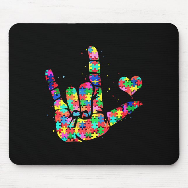 Awareness Asl Love Sign Language Puzzle Pieces  Mouse Pad (Front)