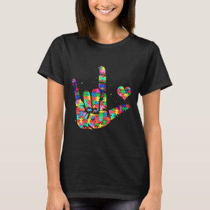 Awareness Asl Love Sign Language Puzzle Pieces T-Shirt