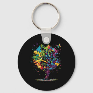 Awareness Autism Puzzle Pieces Colourful Tree Neur Key Ring