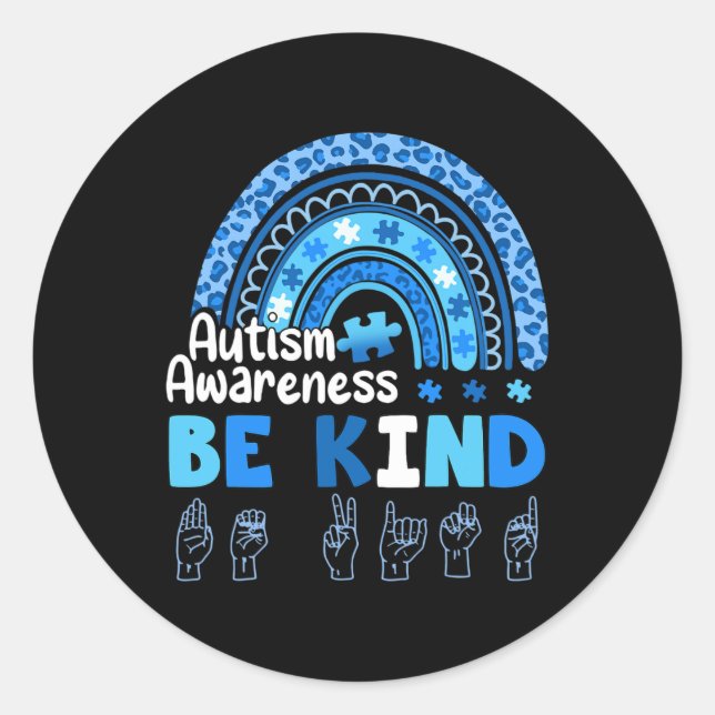 Awareness Be Kind Asl Hand Sign Language  Classic Round Sticker (Front)