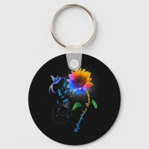 Awareness Blue Sunflower Hummingbird Key Ring