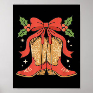 Awareness Cowboy Boots Christmas Breast Cancer Sup Poster