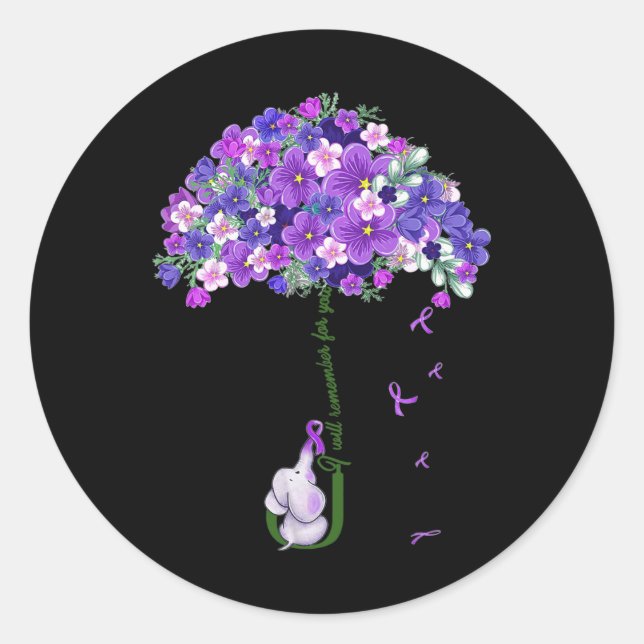 Awareness Cute Elephant I Will Remember For You  Classic Round Sticker (Front)