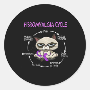 Awareness Cycle Fun Cat Purple Classic Round Sticker