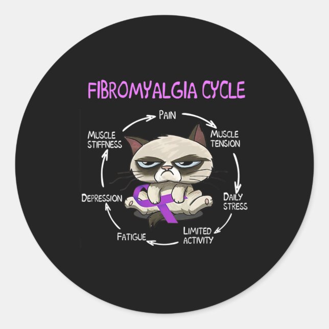 Awareness Cycle Fun Cat Purple  Classic Round Sticker (Front)