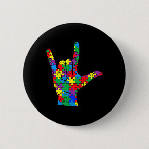 Awareness Day Autistic Child Asl Love Sign Languag 6 Cm Round Badge