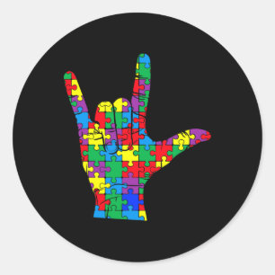 Awareness Day Autistic Child Asl Love Sign Languag Classic Round Sticker