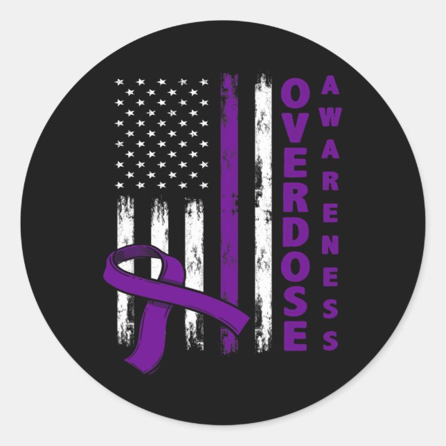 Awareness Day Usa American Flag Overdose Awareness Classic Round Sticker (Front)